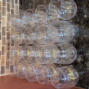 Set of 20 Plastic Clear Wine Glasses with Gold Accents